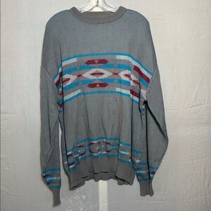 Pendleton Gray and Blue Patterned Crewneck Sweater